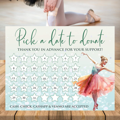 Dance Pick A Date Fundraising | Ballerina Ballet Pick a Date to Donate Calendar Template