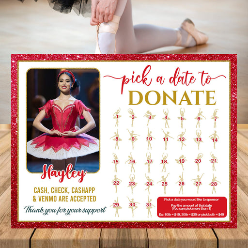 Dance Themed Donation Calendar | Ballerina Pick a Date to Donate Fundraiser Template