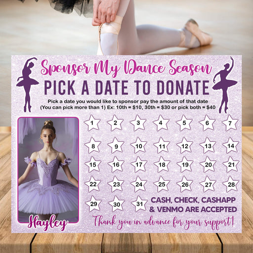 Customizable School Modern Dance Donation Calendar Template | Dance Pick a Date to Donate School Fundraiser