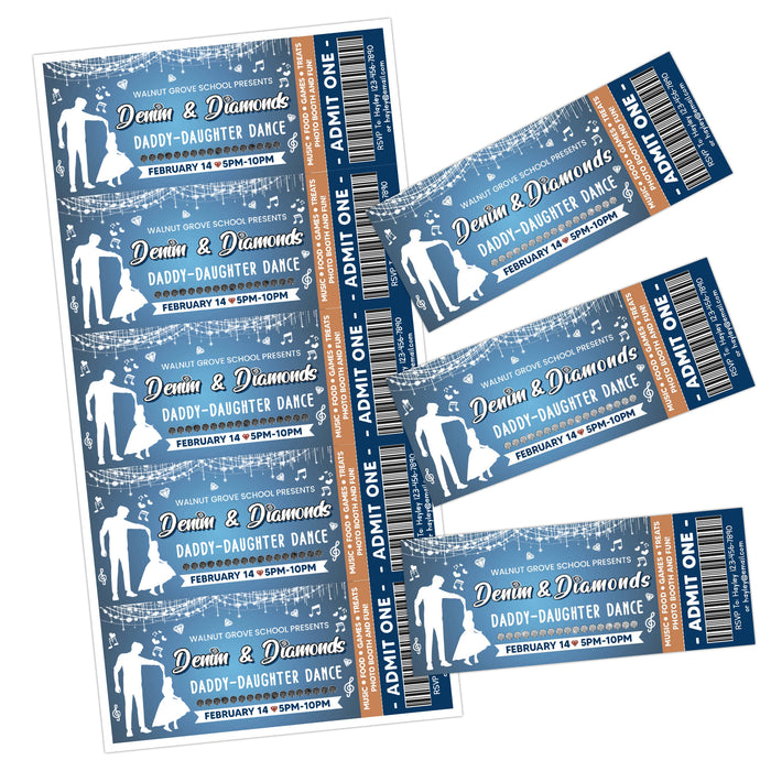 Customizable Denim and Diamond Dance Ticket Template | Daddy Daughter School Dance Template