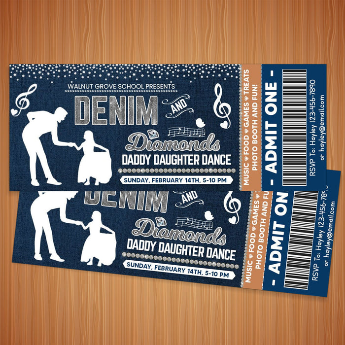 DIY Denim and Diamond Dance Ticket and Flyer Bundle Template | Daddy Daughter School Dance Set