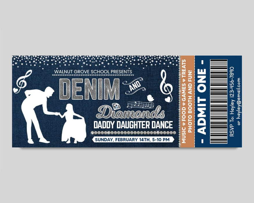 DIY Denim and Diamond Dance Ticket and Flyer Bundle Template | Daddy Daughter School Dance Set