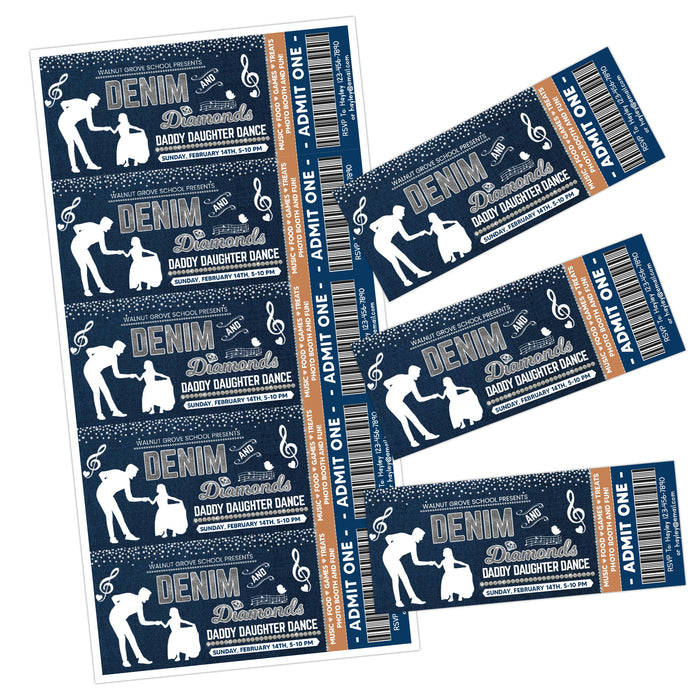 DIY Denim and Diamond Dance Ticket and Flyer Bundle Template | Daddy Daughter School Dance Set