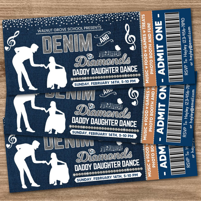 DIY Denim and Diamond Dance Ticket and Flyer Bundle Template | Daddy Daughter School Dance Set