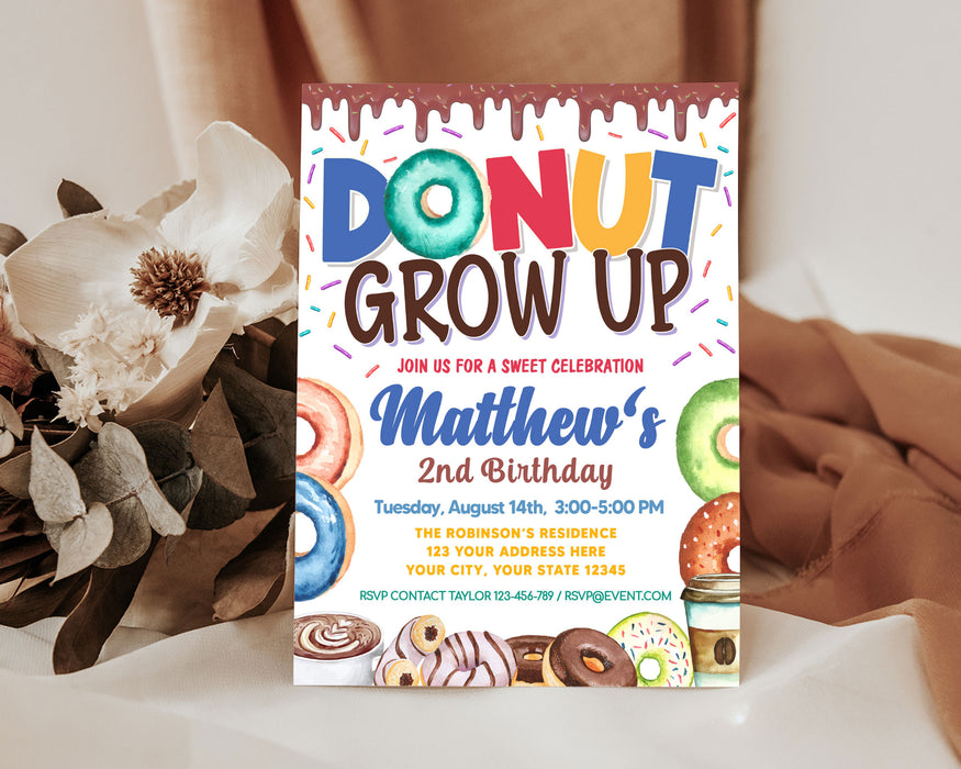 Customizable Donut Grow Up Birthday Invitation Template | Birthday Party Invite for Any Age