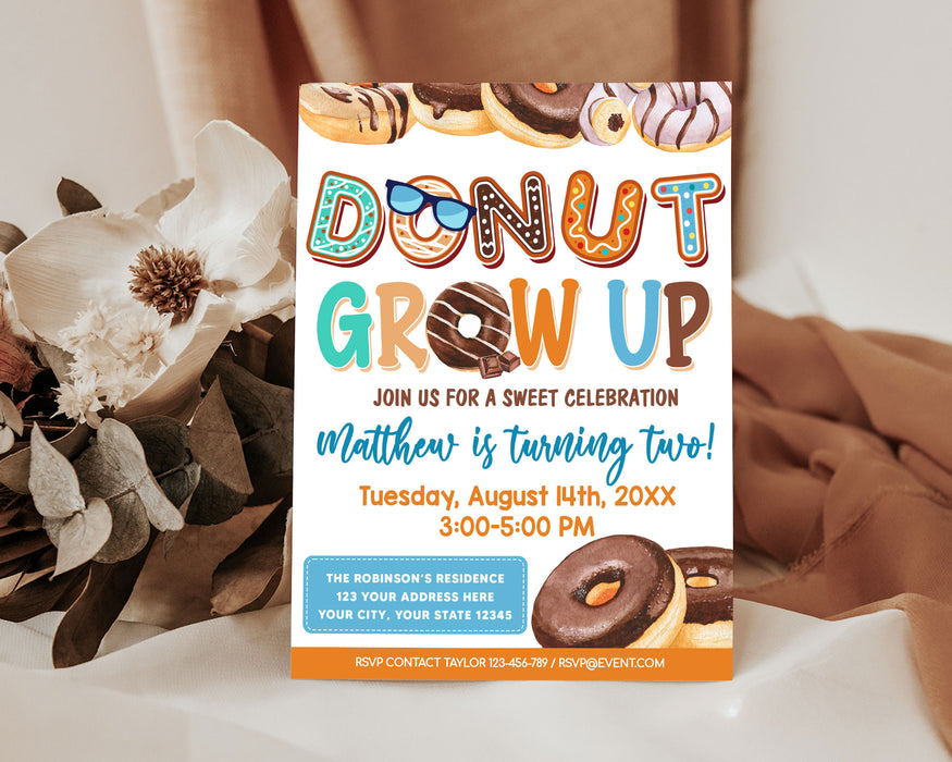 DIY Donut Grow Up Birthday Invitation Template | Donut Themed Birthday Party Invite for Any Age