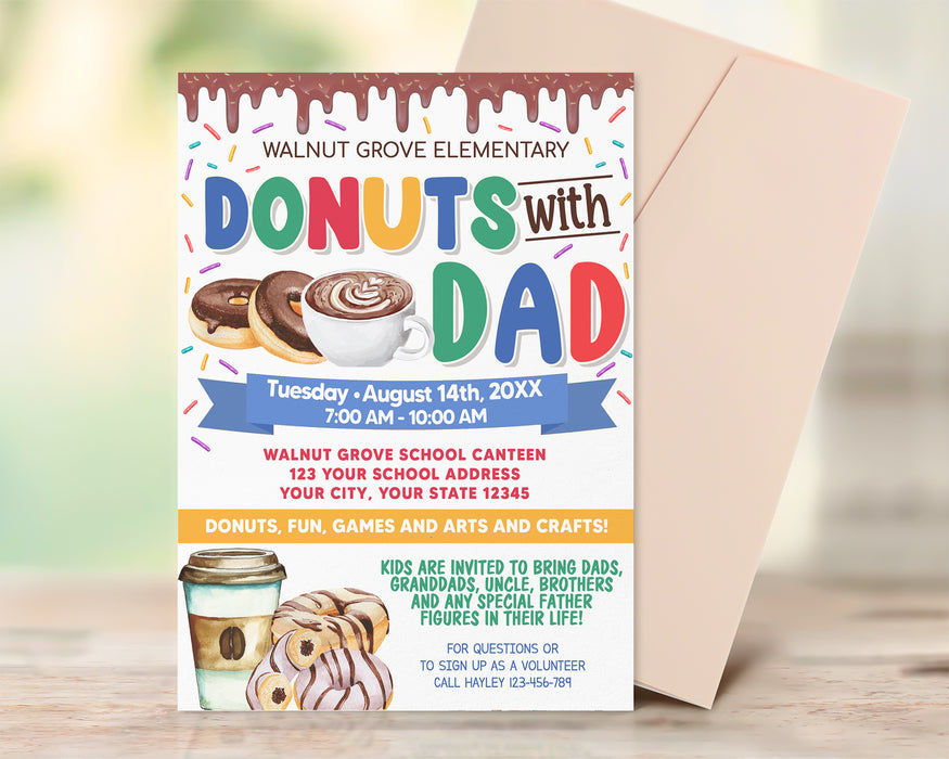 DIY Donut With Dad Flyer Template | School Donut Flyer Invitation