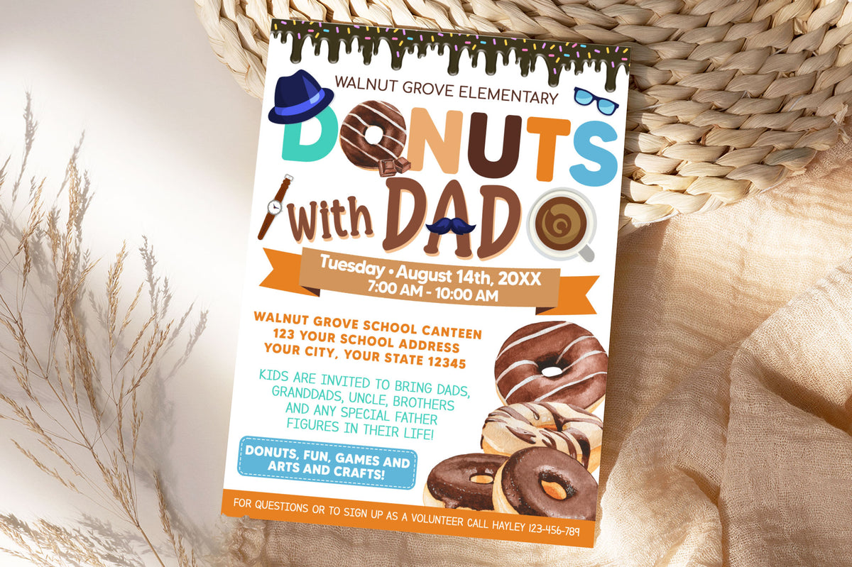 Flyer　Customizable　Fundraiser　PTO　PTA　School　Church　Flyer　Donut　Posh　Park　With　Invitation　Dad　Template