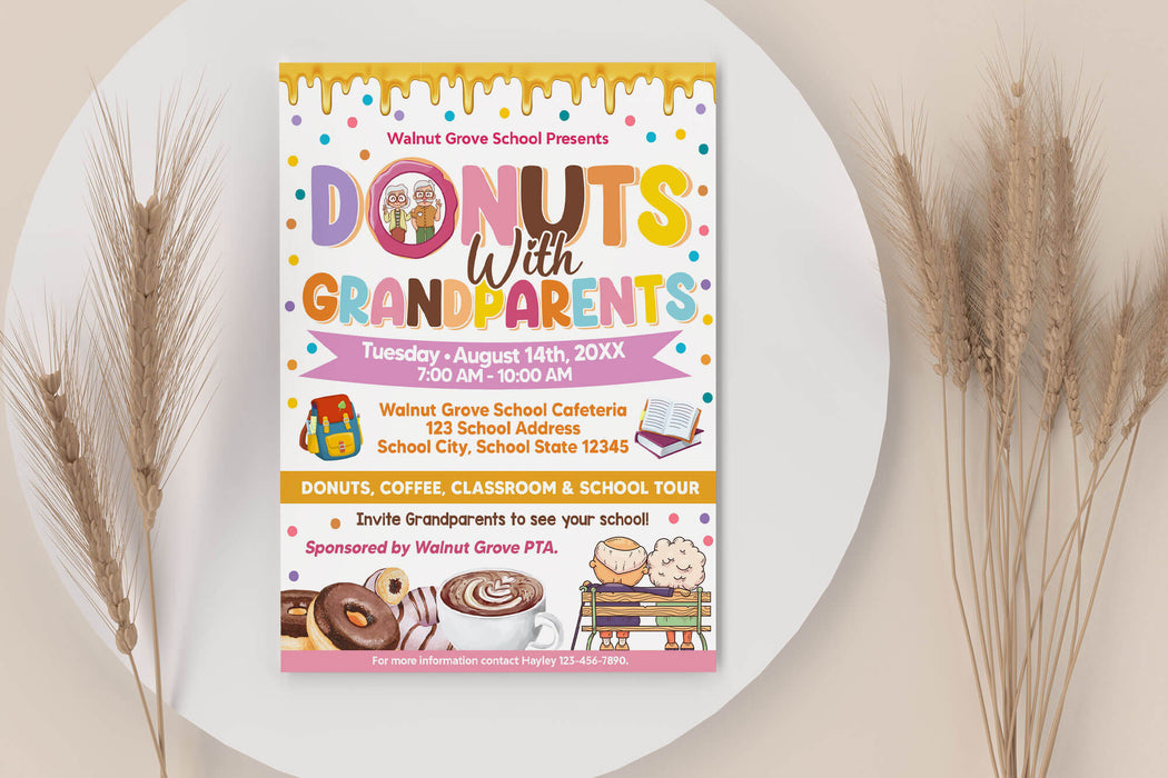 DIY Donuts With Grandparents Flyer Template | School Donut Flyer Invitation
