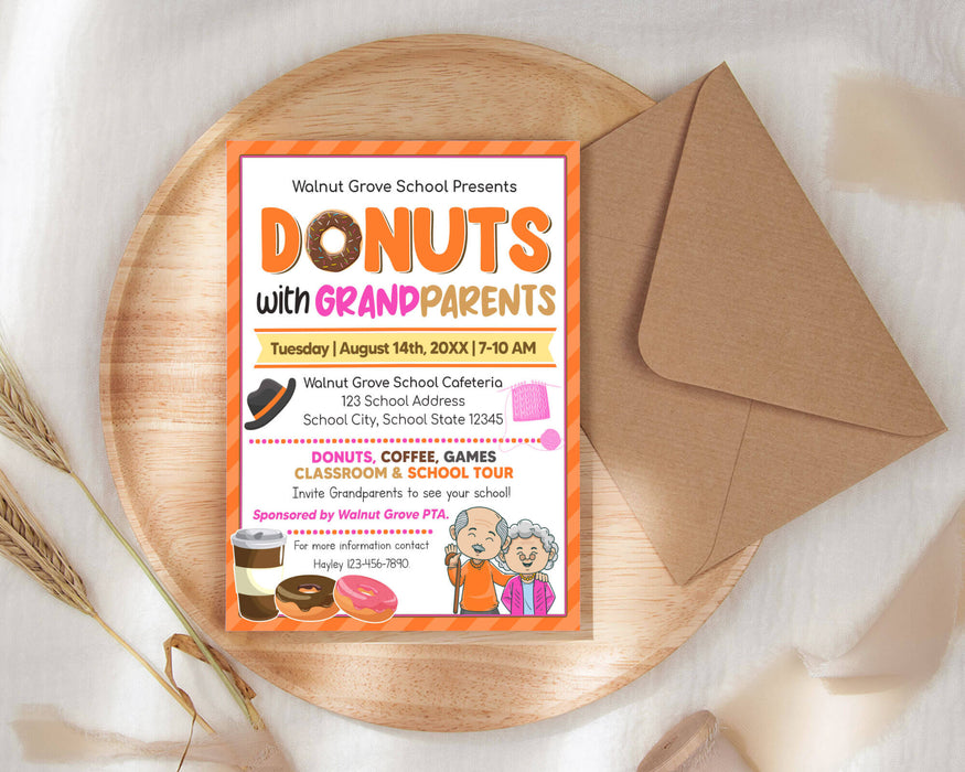Customization Donuts With Grandparents Flyer Template | School  Family Donut Flyer Invitation