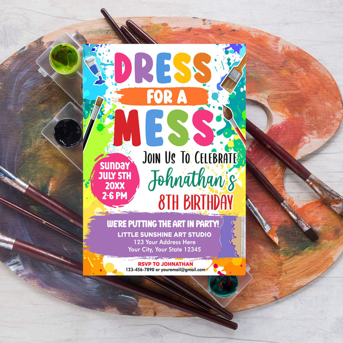 Art Themed Party Invitation Template | Dress For A Mess Paint Birthday Party Invite