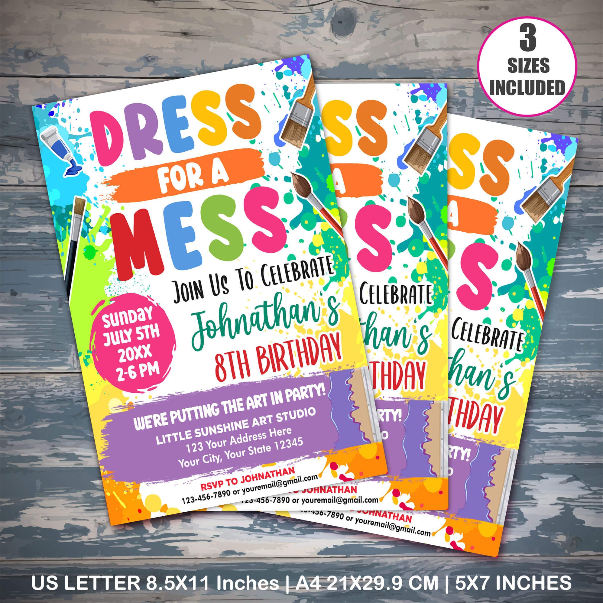 Art Themed Party Invitation Template | Dress For A Mess Paint Birthday ...