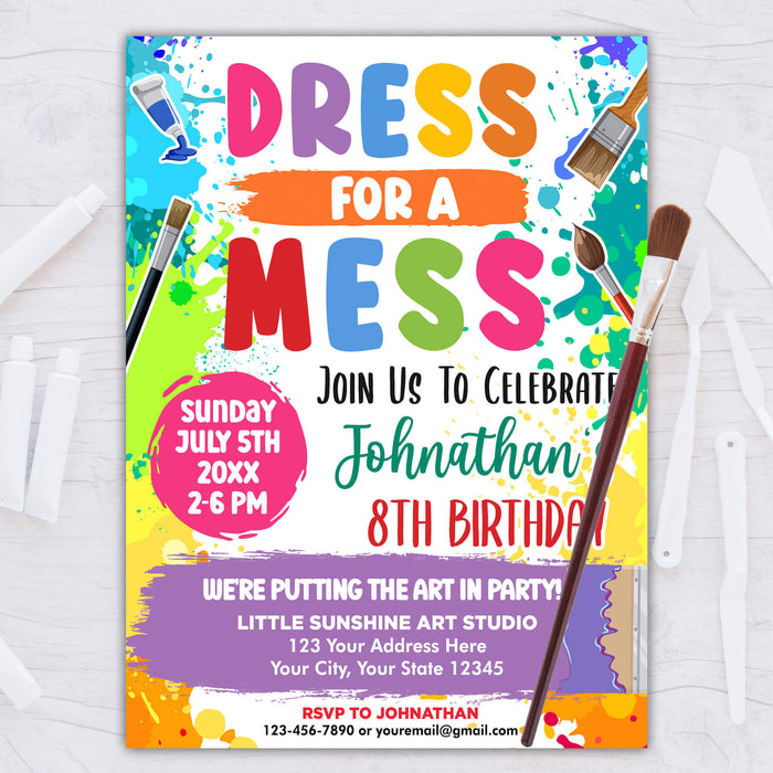 Art Themed Party Invitation Template | Dress For A Mess Paint Birthday Party Invite