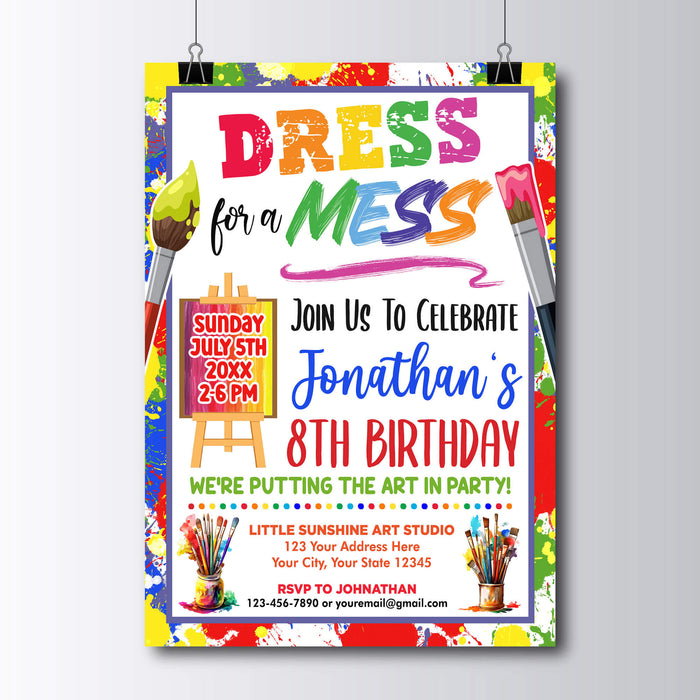 Customizable Art Themed Party Invitation | Dress For A Mess  Birthday Party Invite