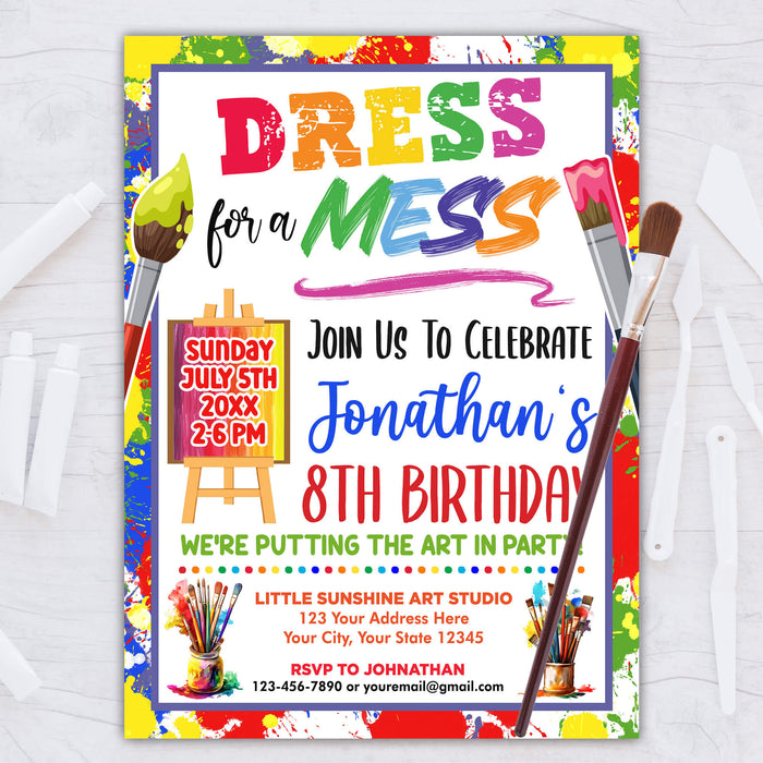 dress for a mess party Dress For A Mess Colorful Art Paint Birthday Party Invitation