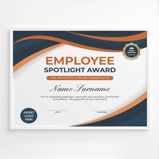 Custom Employee Spotlight Award Certificate Editable