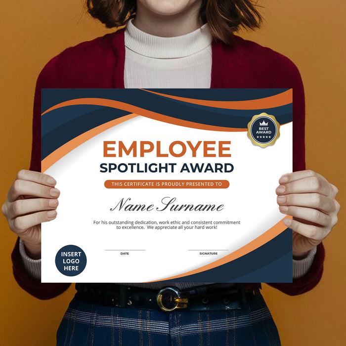 Custom Employee Spotlight Award Certificate Editable