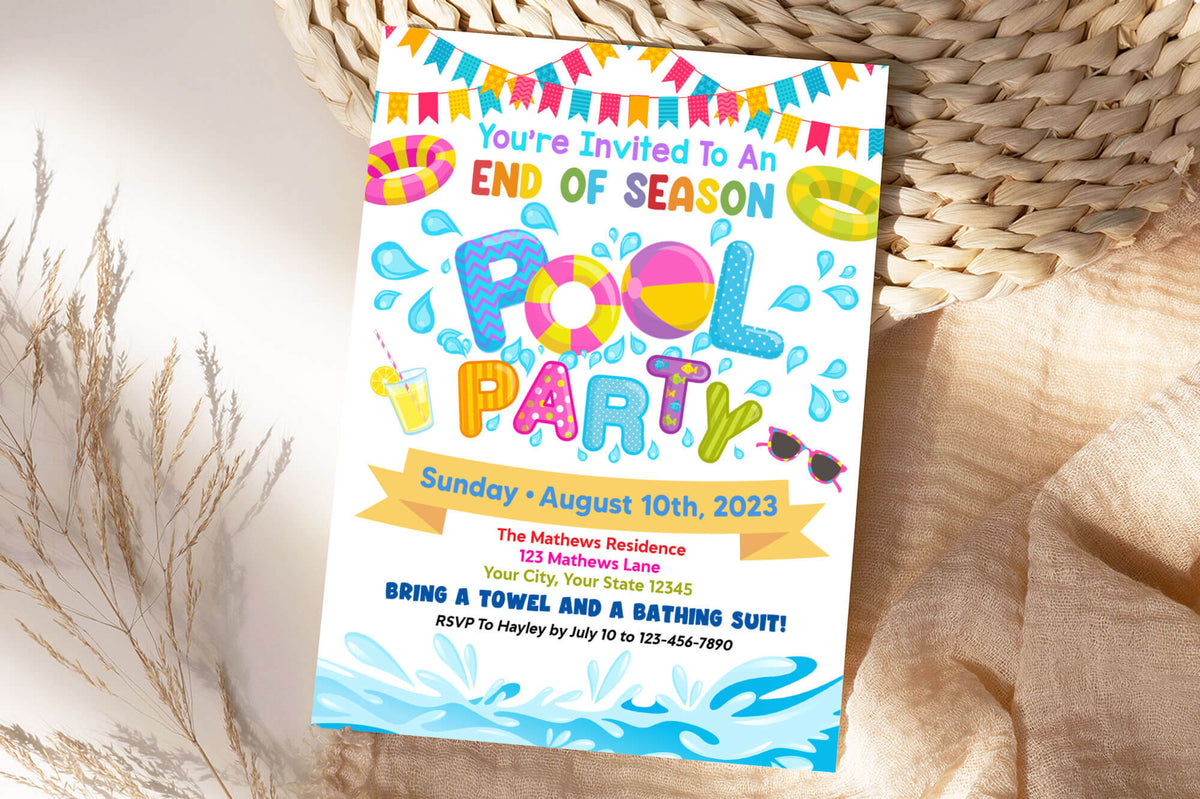 DIY End of Season Pool Party Invitation | Summer Party Bash Flyer ...