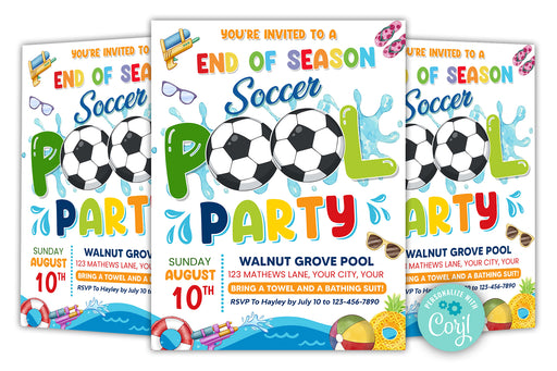 Customizable End of Season Soccer Pool Party Flyer | Sports Pool Party Flyer Template