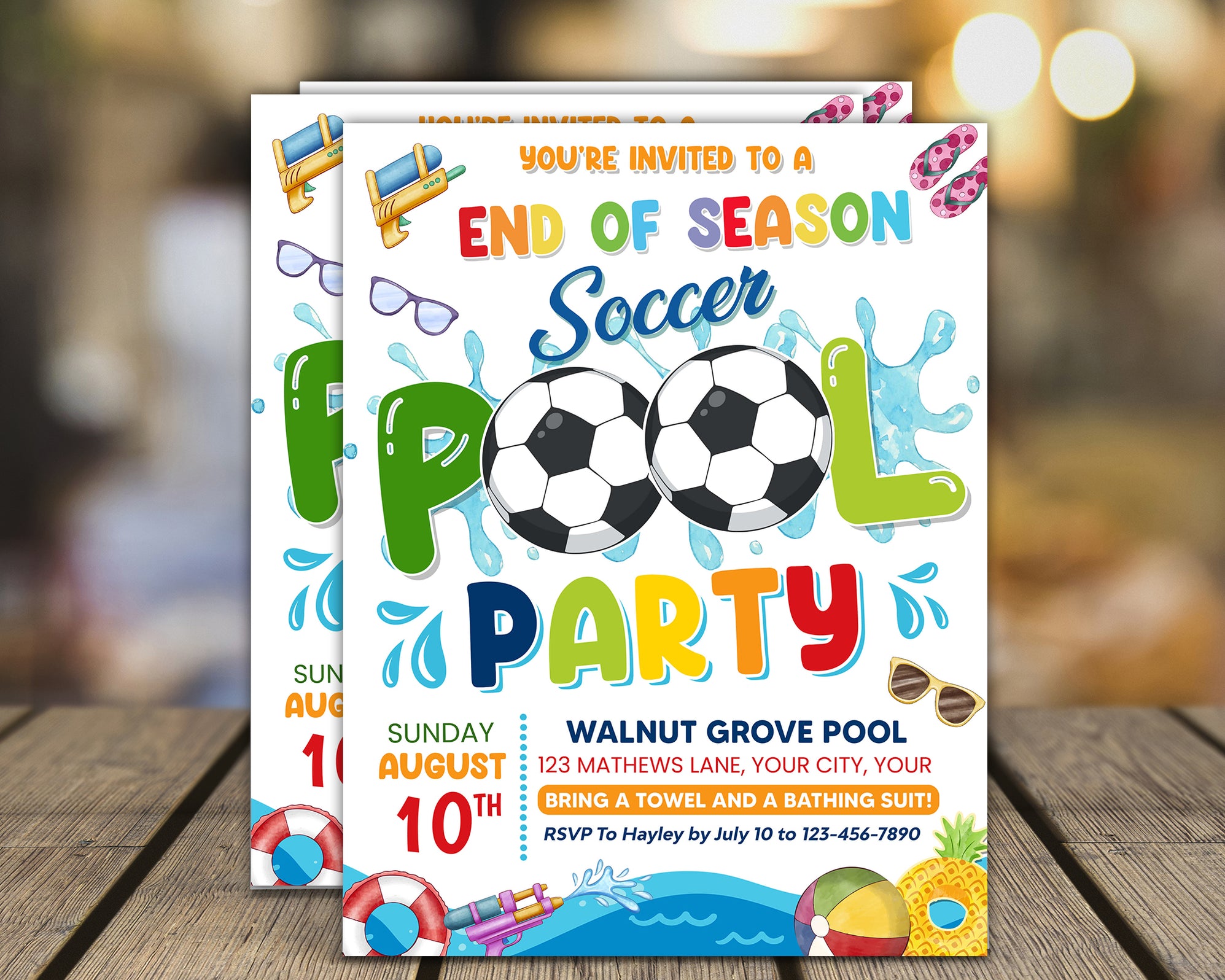 Customizable End of Season Soccer Pool Party Flyer | Sports Pool Party ...