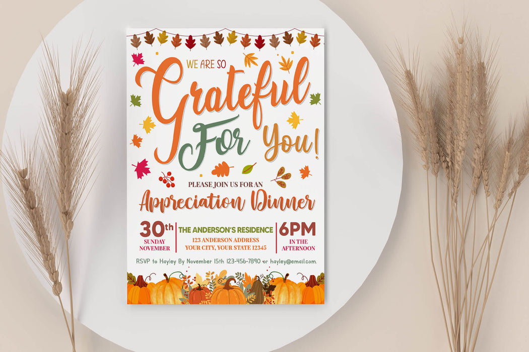Fall Staff Rafffle DIY Fall Appreciation Dinner Invitation | Grateful For You Teacher ...