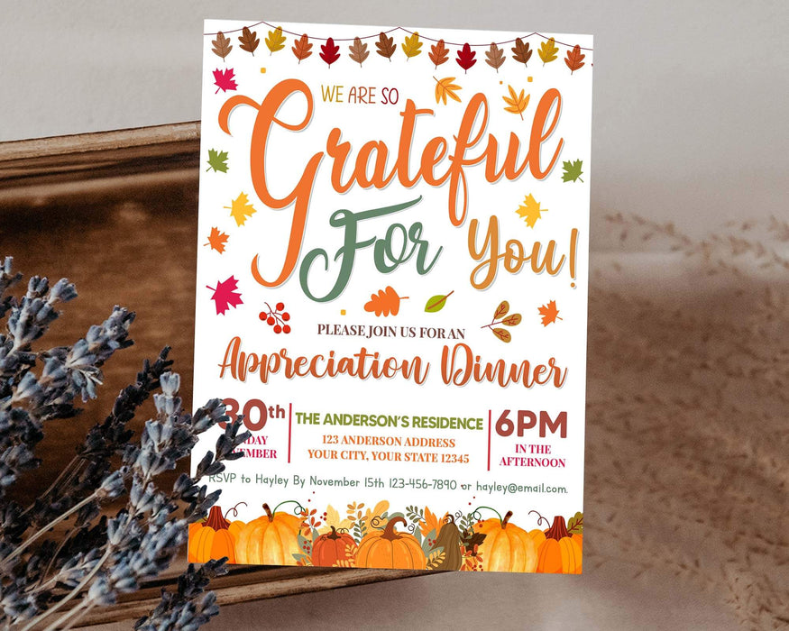 Fall Staff Rafffle DIY Fall Appreciation Dinner Invitation | Grateful For You Teacher ...