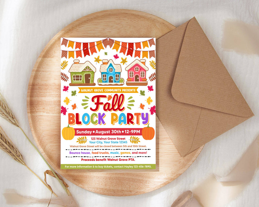 Customizable Fall Block Party Invitation Flyer | Autumn Community Block ...
