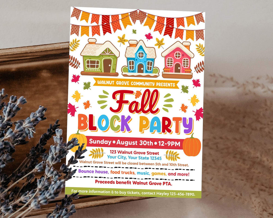 Customizable Fall Block Party Invitation Flyer | Autumn Community Block ...