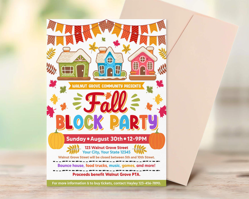 Customizable Fall Block Party Invitation Flyer | Autumn Community Block ...