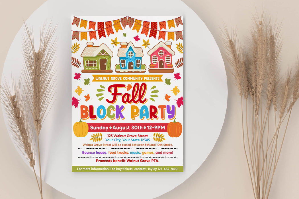 Customizable Fall Block Party Invitation Flyer | Autumn Community Block ...