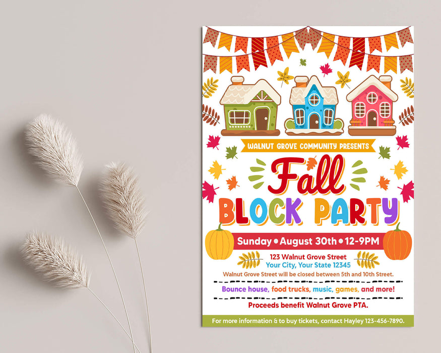 Customizable Fall Block Party Invitation Flyer | Autumn Community Block ...