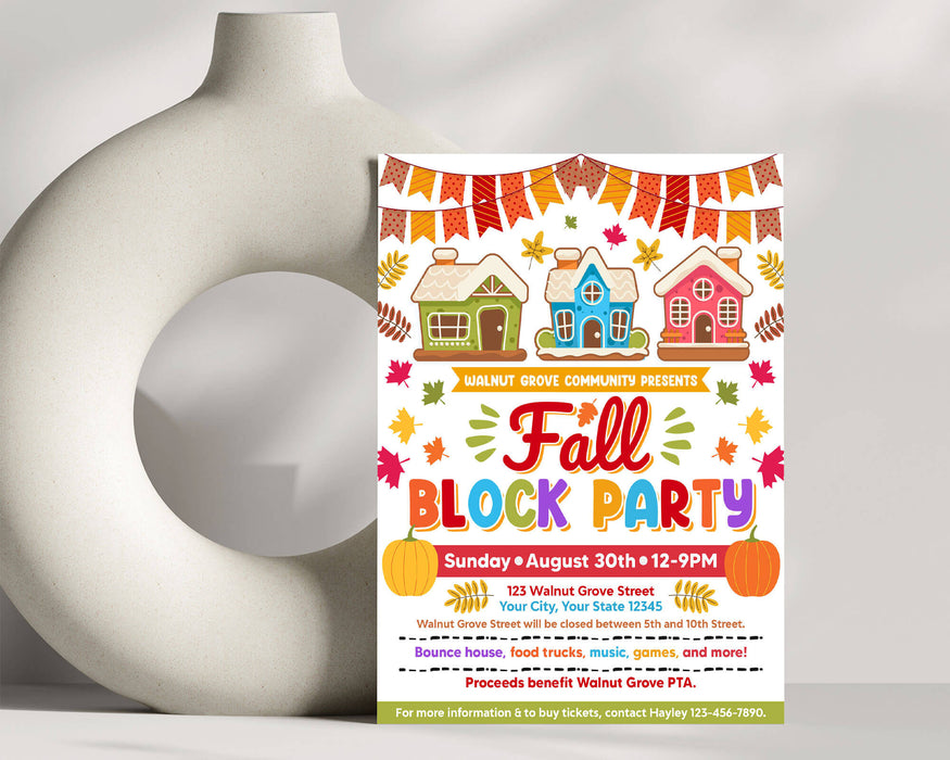 Customizable Fall Block Party Invitation Flyer | Autumn Community Block ...