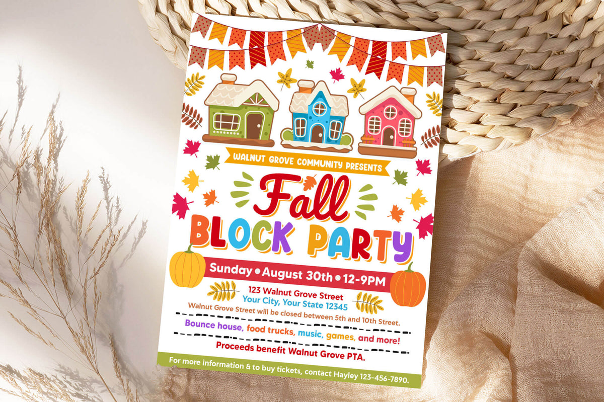 Customizable Fall Block Party Invitation Flyer | Autumn Community Block ...