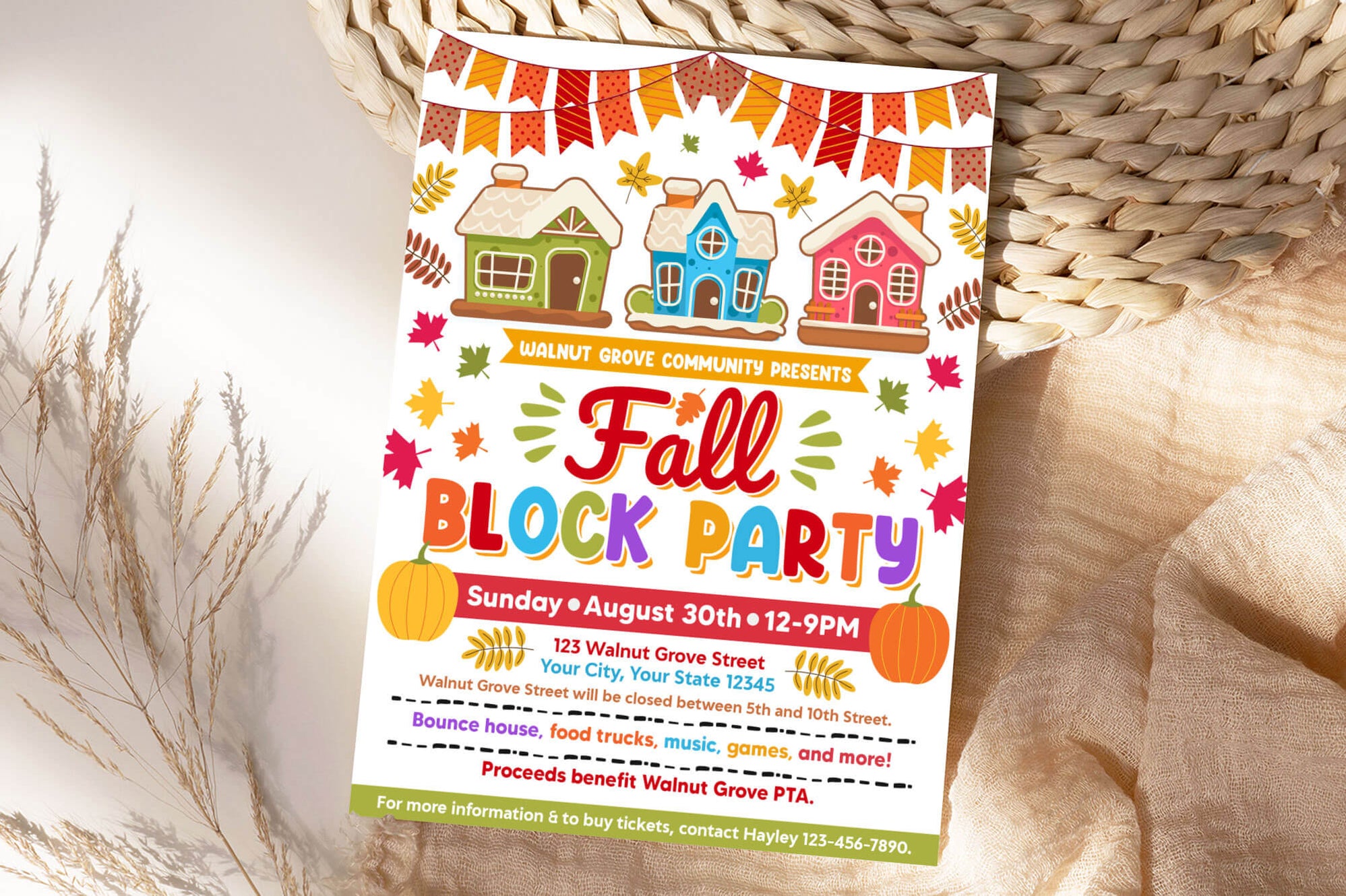 Customizable Fall Block Party Invitation Flyer | Autumn Community Block ...