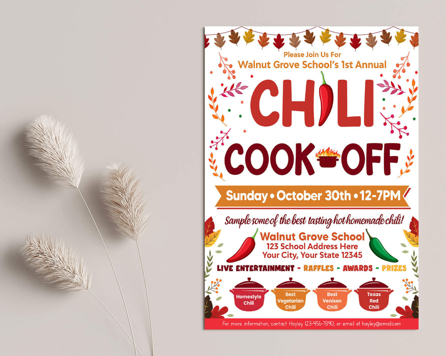 DIY Fall Chili Cook Off Flyer Template | School PTO PTA Church Community Chili Competition Poster