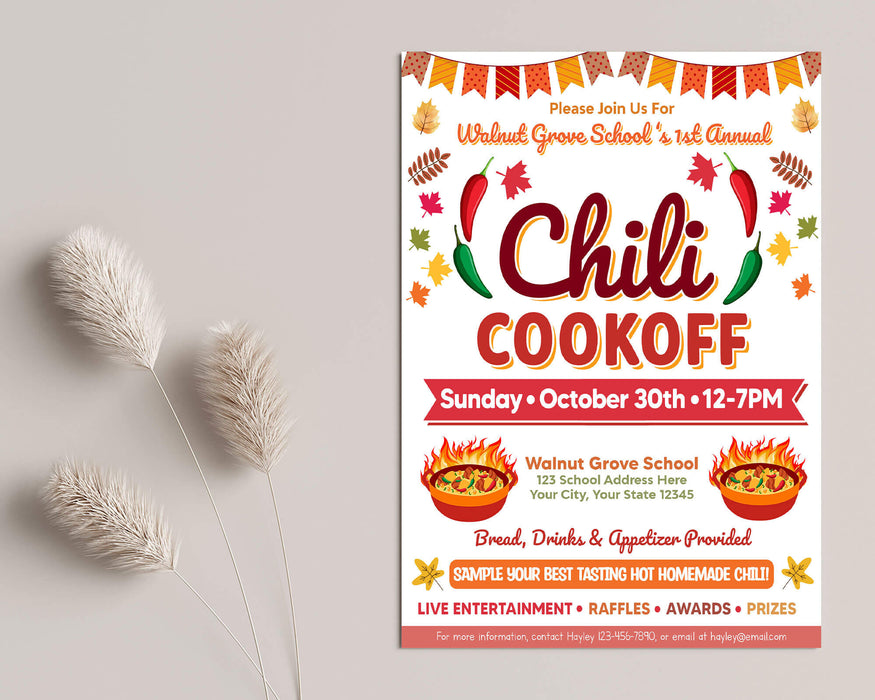 Customizable Fall Chili Cook-Off Flyer Template | Fall PTA PTO School Church Event Flyer