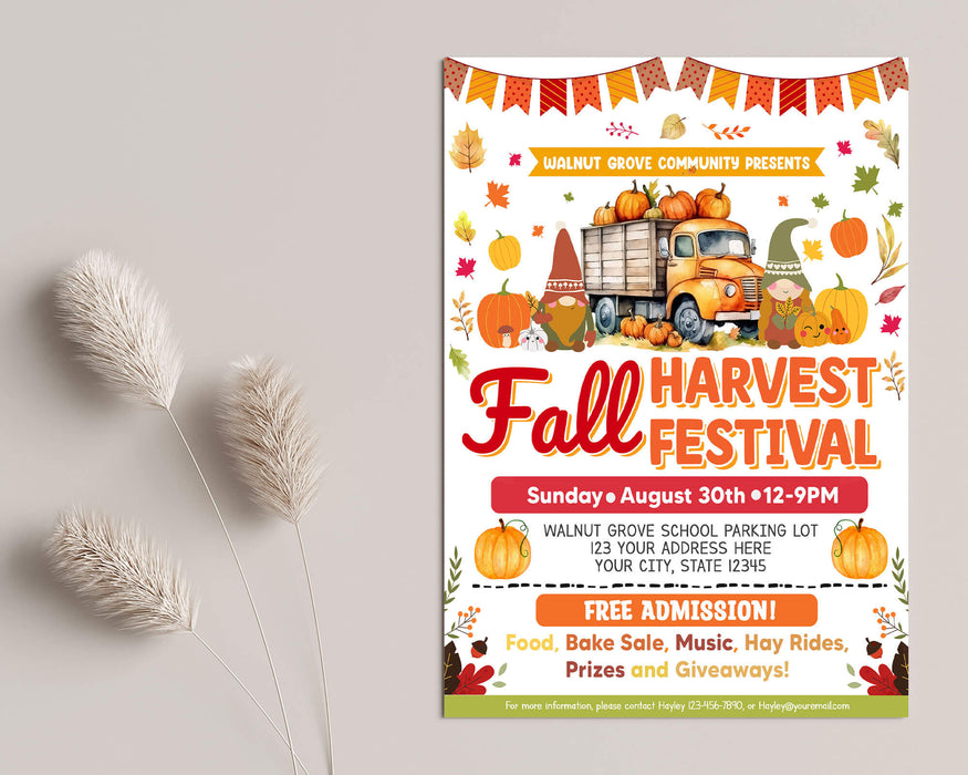 DIY Fall Harvest Festival Flyer Template | Autumn School Church Community Fall Fest Invite