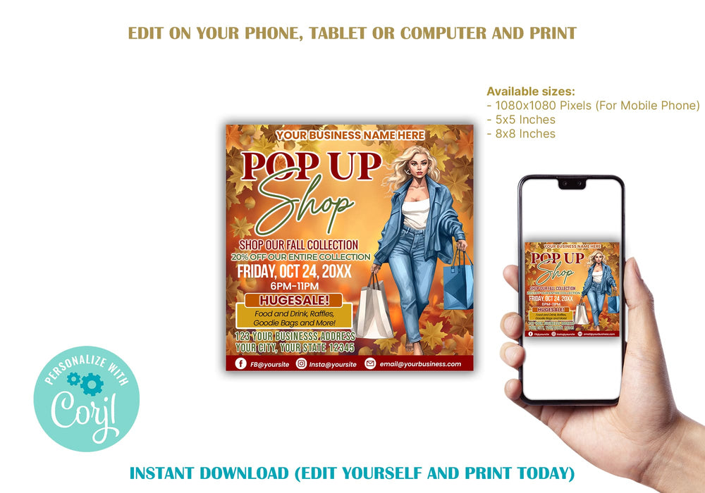 Editable Fall Pop Up Market Flyer Template