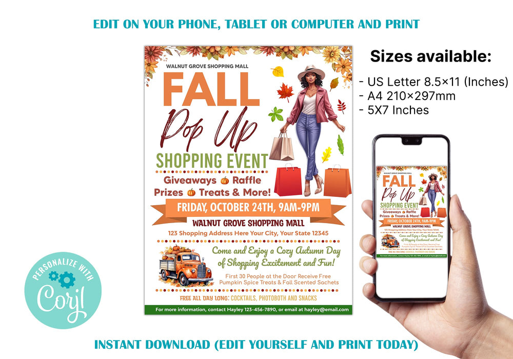 Editable Fall Pop-Up Sale Flyer Printable Design