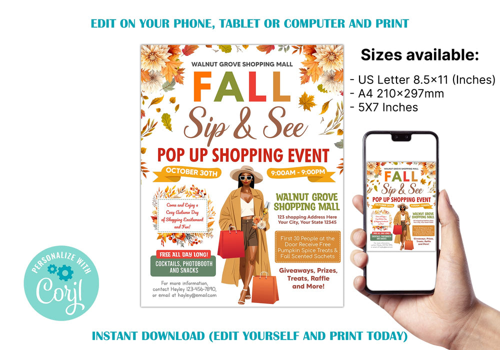 Printable Fall Pop-Up Shop Flyer Editable Design