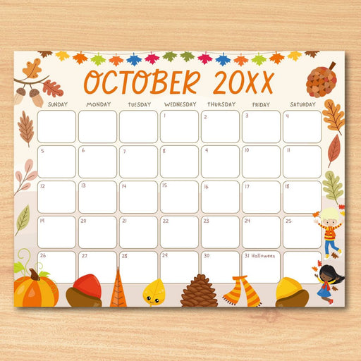 Autumn Harvest October Editable Calendar Design