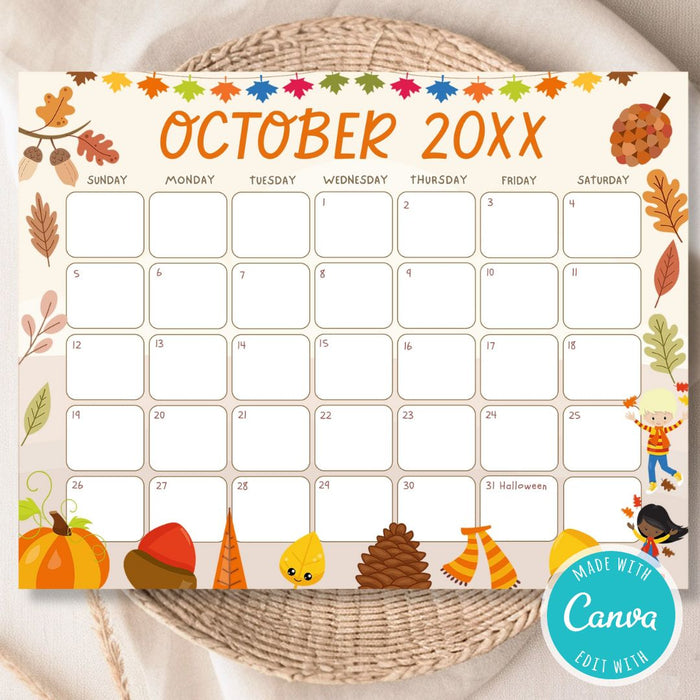 Autumn Harvest October Editable Calendar Design