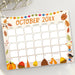 Autumn Harvest October Editable Calendar Design