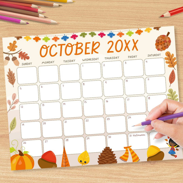 Autumn Harvest October Editable Calendar Design
