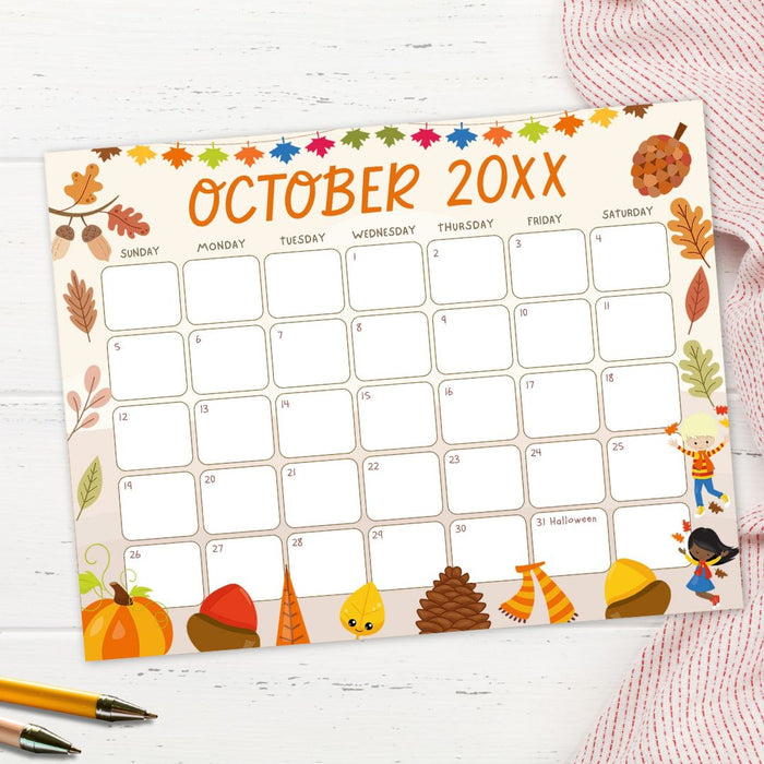 Autumn Harvest October Editable Calendar Design