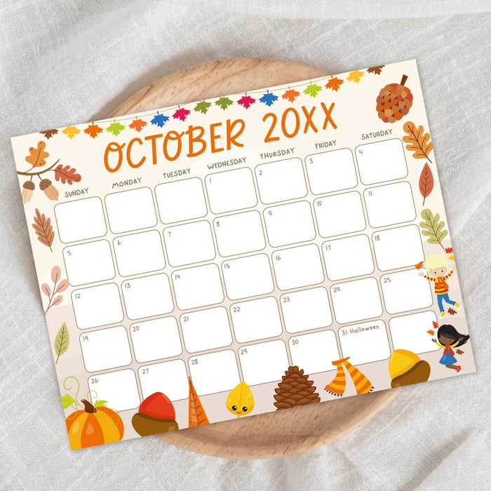 Autumn Harvest October Editable Calendar Design