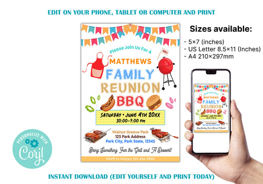 DIY Family Reunion Party Invitation | Family Gathering Party Invite Flyer Template