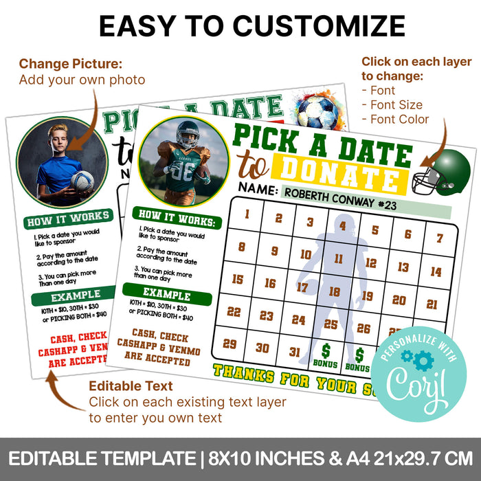 Football Team Fundraiser Printable Calendar