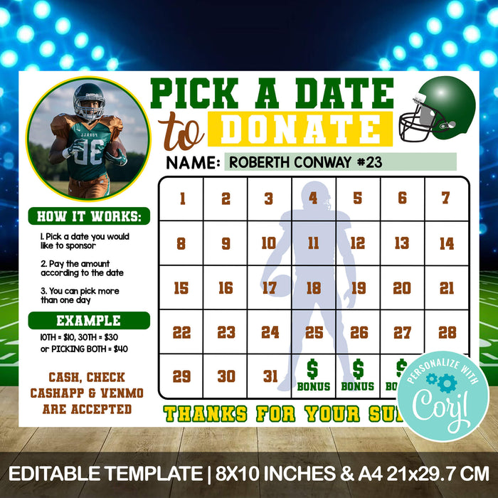 Football Team Fundraiser Printable Calendar