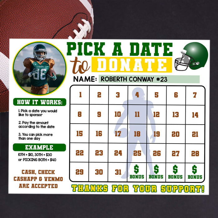 Football Team Fundraiser Printable Calendar